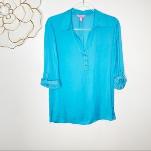 Lily Pulitzer top with roll tab sleeves
